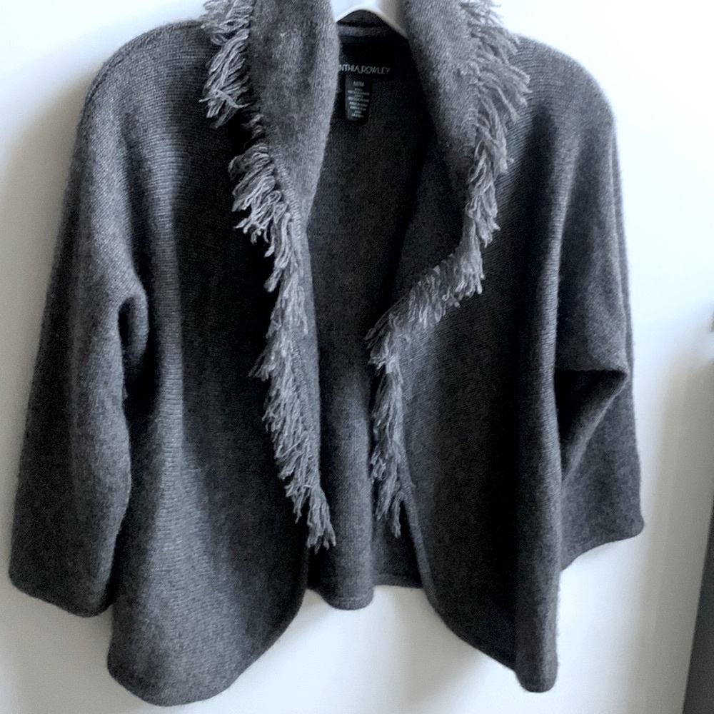 Cynthia Rowley Cashmere Open Front Grey fringe Cardigan Women Size M